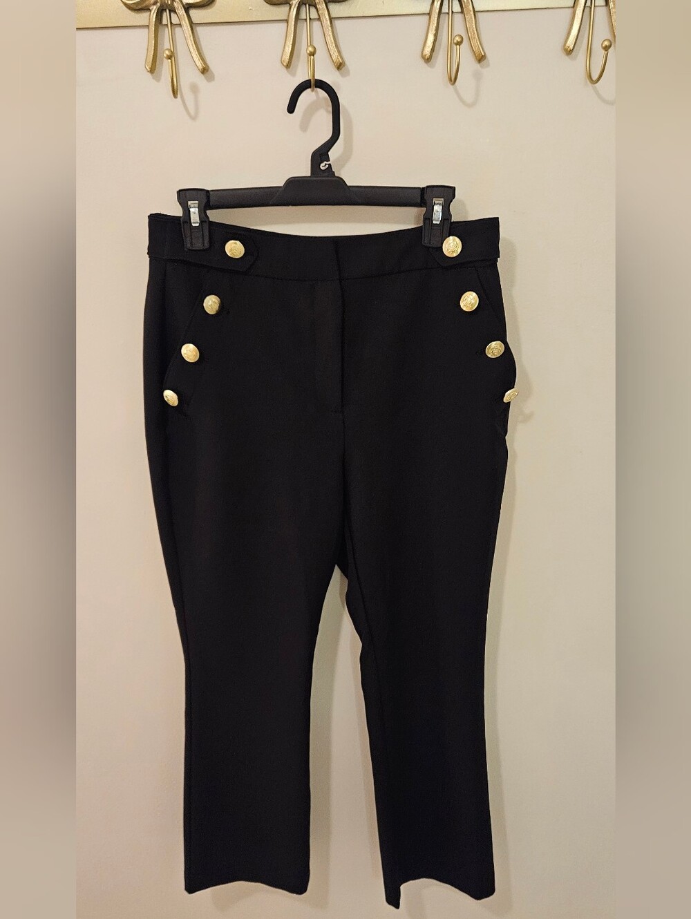 INC International Concepts Black Trousers with Gold Button Details Size 6